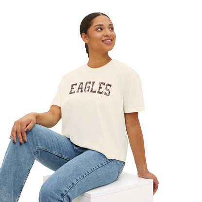 Women's Vintage Distressed Eagles Boxy Crop Short Sleeve Graphic Tee