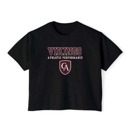 Women's Columbus Academy Vikings Athletic Performance Graphic Boxy Crop Short Sleeve Tee