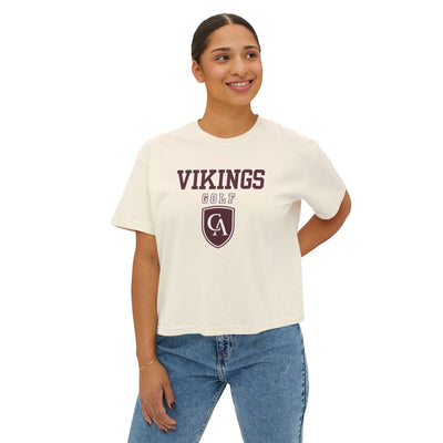 Women's Columbus Academy Vikings Golf Graphic Boxy Crop Short Sleeve Tee