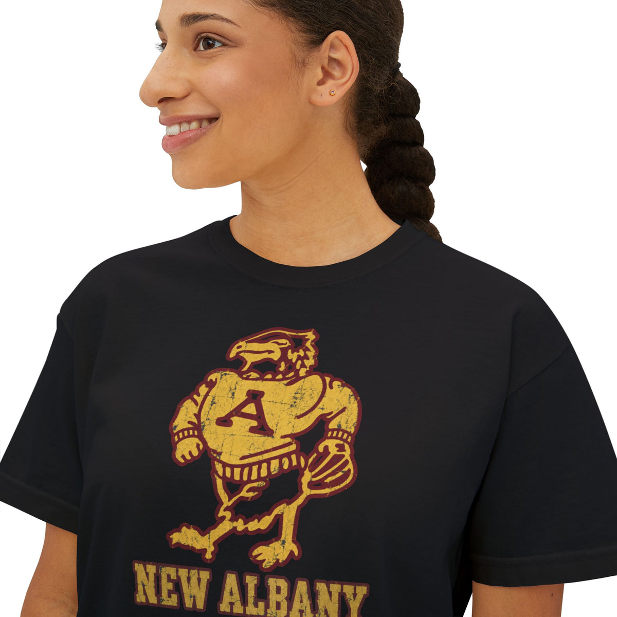 Women's New Albany Old School Eagle Graphic Boxy Crop Short Sleeve Tee