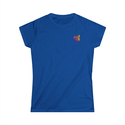 Women's South Hills Swim Club Sunset Script Graphic Short Sleeve Gildan Softstyle Tee