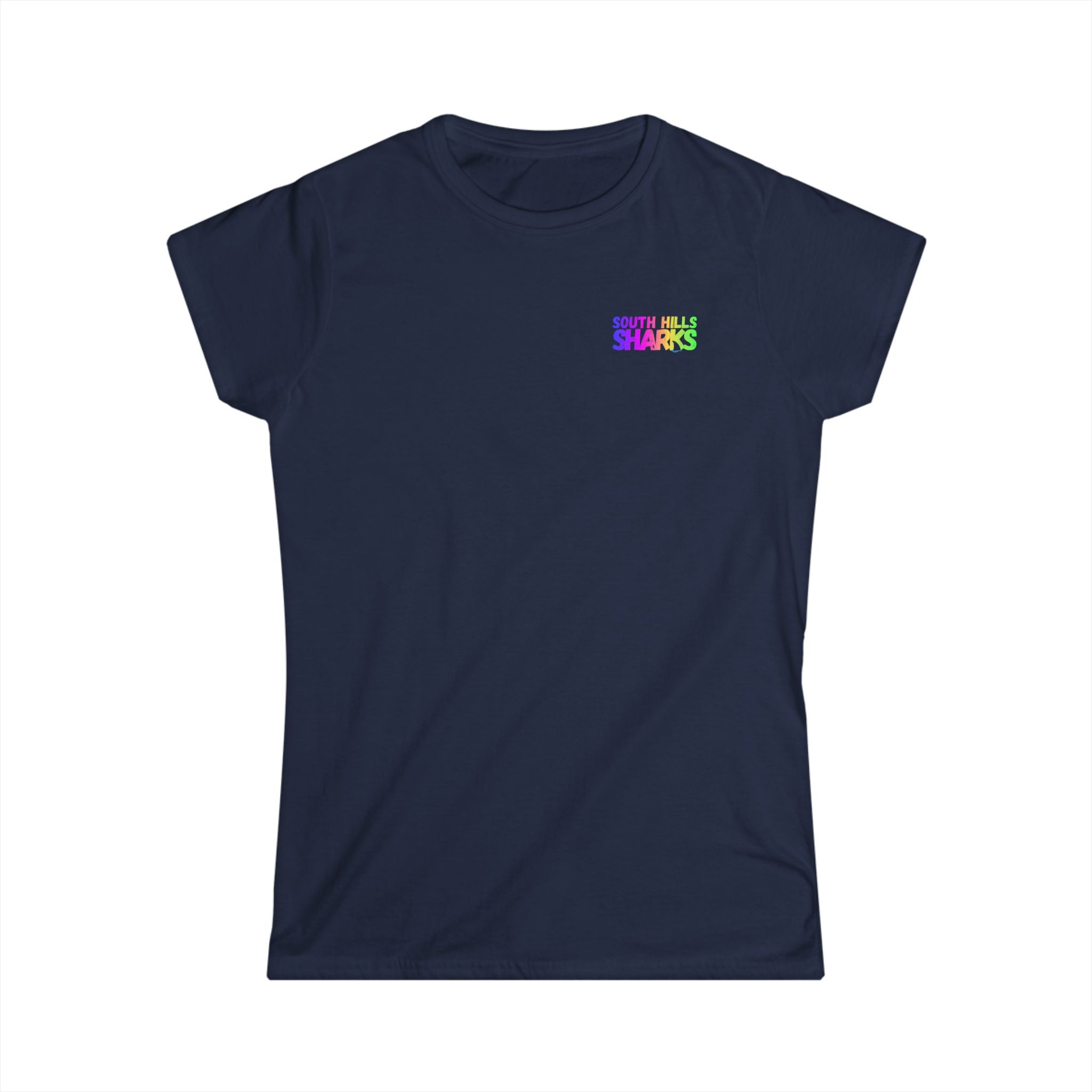 Women's South Hills Swim Team Neon Rainbow Graphic Short Sleeve Gildan Softstyle Tee