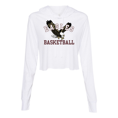 Women’s Super Soft Cropped Flying Basketball Eagle Long Sleeve Hooded Tee