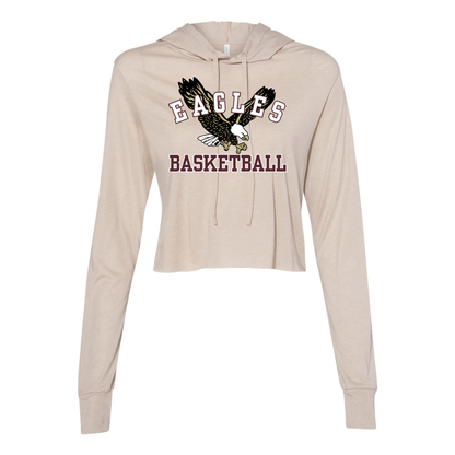 Women’s Super Soft Cropped Flying Basketball Eagle Long Sleeve Hooded Tee