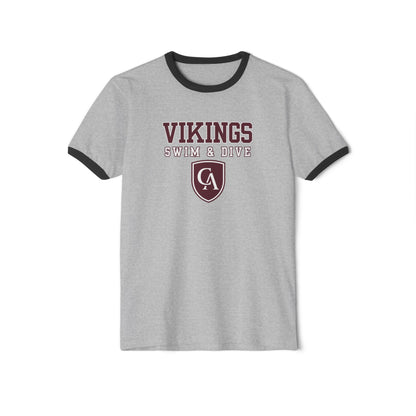 Adult Unisex Columbus Academy Vikings Swim & Dive Graphic Short Sleeve Ringer Tee