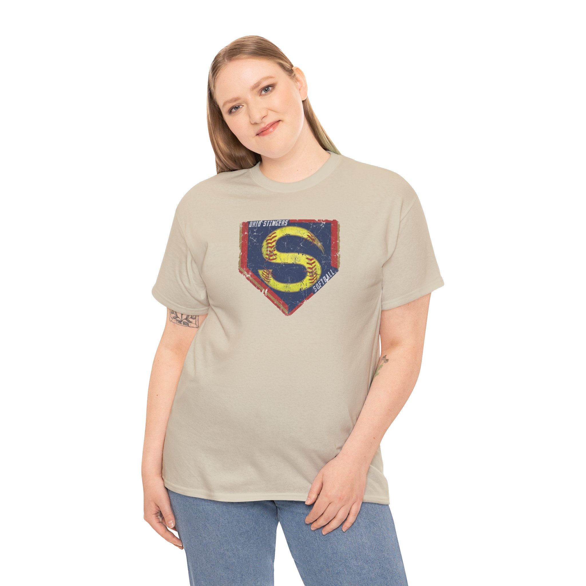 Adult Unisex Stingers Softball Distressed Logo Graphic Short Sleeve Gildan Heavy Tee