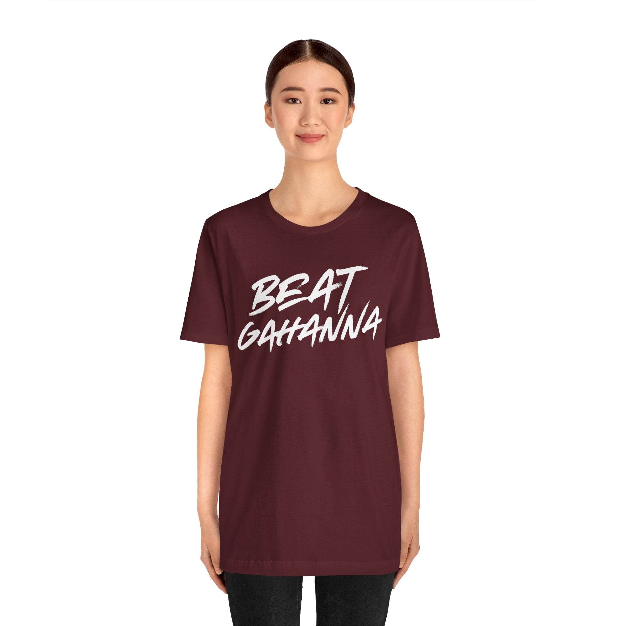 Adult Unisex BEAT GAHANNA Graphic Short Sleeve Soft Tee - Maroon/White