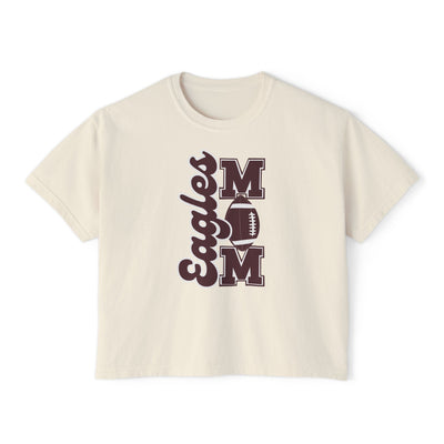 Women's Script Eagles Football Mom Boxy Crop Short Sleeve Graphic Tee
