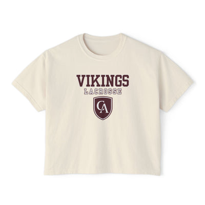 Women's Columbus Academy Vikings Lacrosse Graphic Boxy Crop Short Sleeve Tee