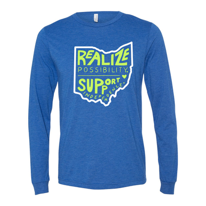 Adult Unisex "Realize Possibilities Support Independence" Bridgeway Graphic Long Sleeve