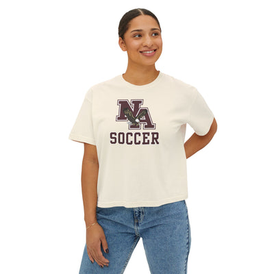 Women's New Albany Classic Maroon Soccer Logo Graphic Boxy Crop Short Sleeve Tee