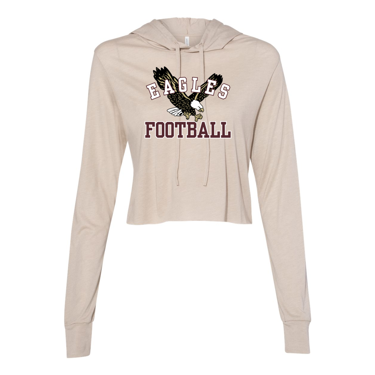 Women’s Super Soft Cropped Flying Football Eagle Long Sleeve Hooded Tee