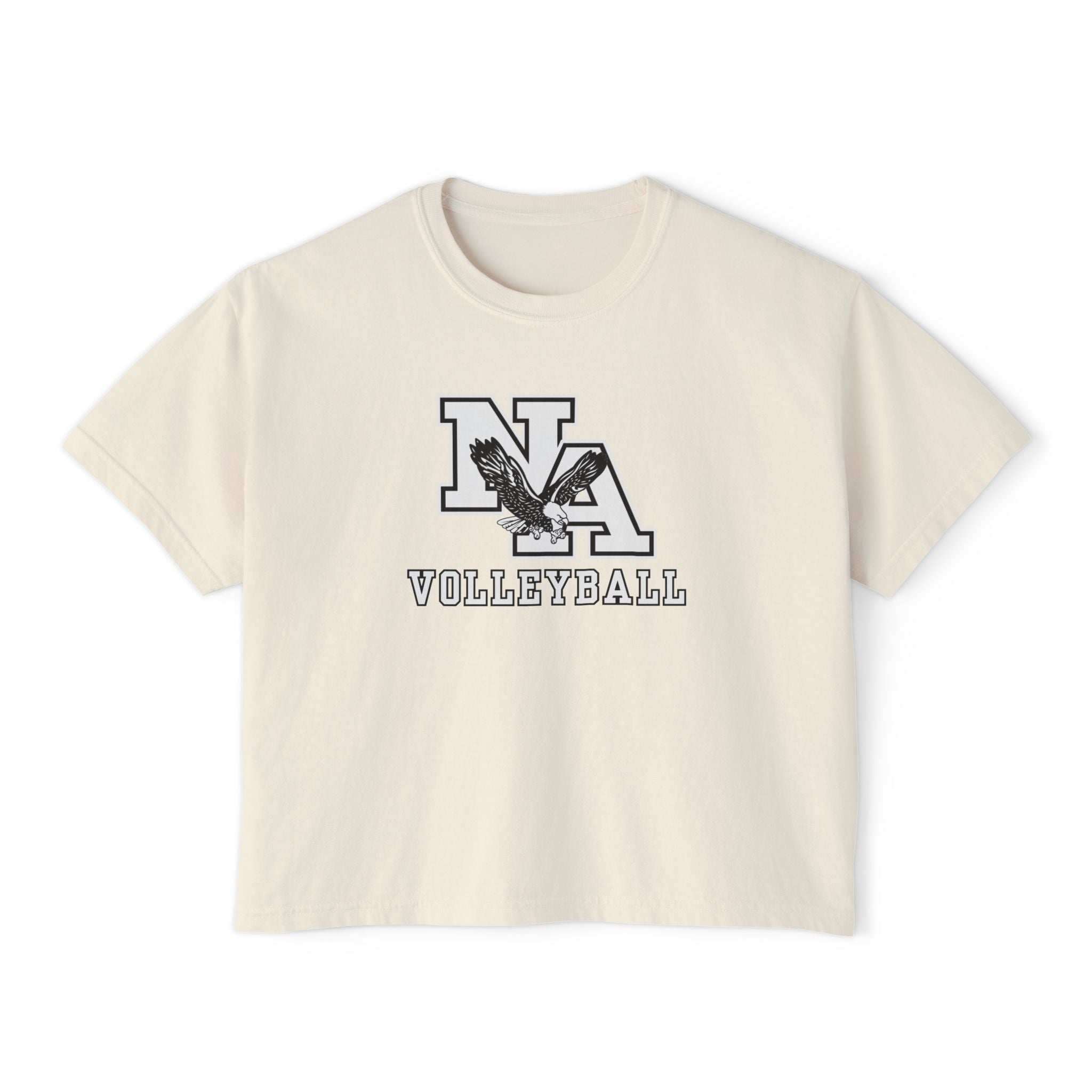 Women's New Albany Volleyball Classic White and Black Logo Graphic Boxy Crop Short Sleeve Tee