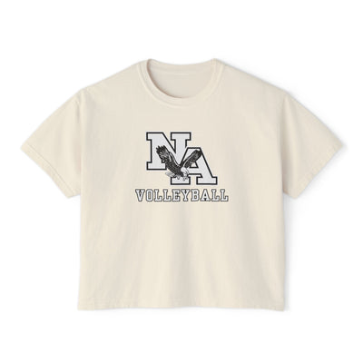 Women's New Albany Volleyball Classic White and Black Logo Graphic Boxy Crop Short Sleeve Tee