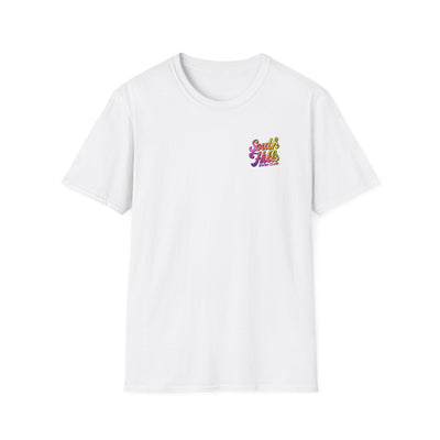Adult Unisex South Hills Swim Club Sunset Script Graphic Short Sleeve Gildan Softstyle Tee