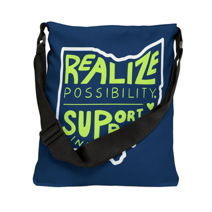 "Realize Possibilities Support Independence" Bridgeway Graphic Adjustable Tote Bag