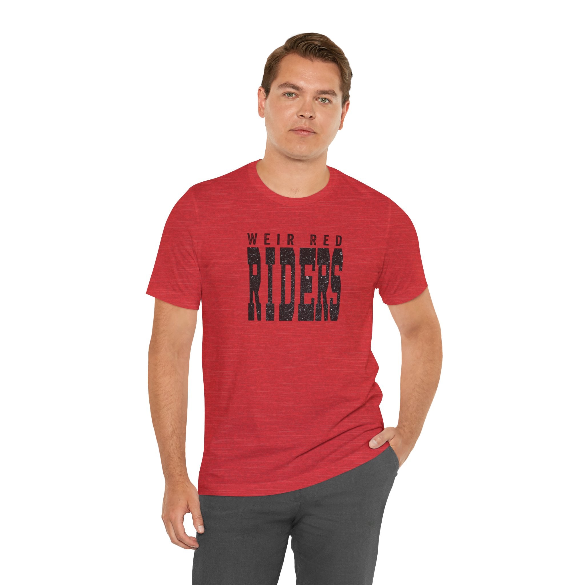 Adult Unisex Weir Red Riders Distressed Enlarged Graphic Short Sleeve Bella + Canvas Soft Tee