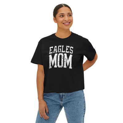 Women's Distressed Eagles Mom Graphic Boxy Crop Short Sleeve Tee