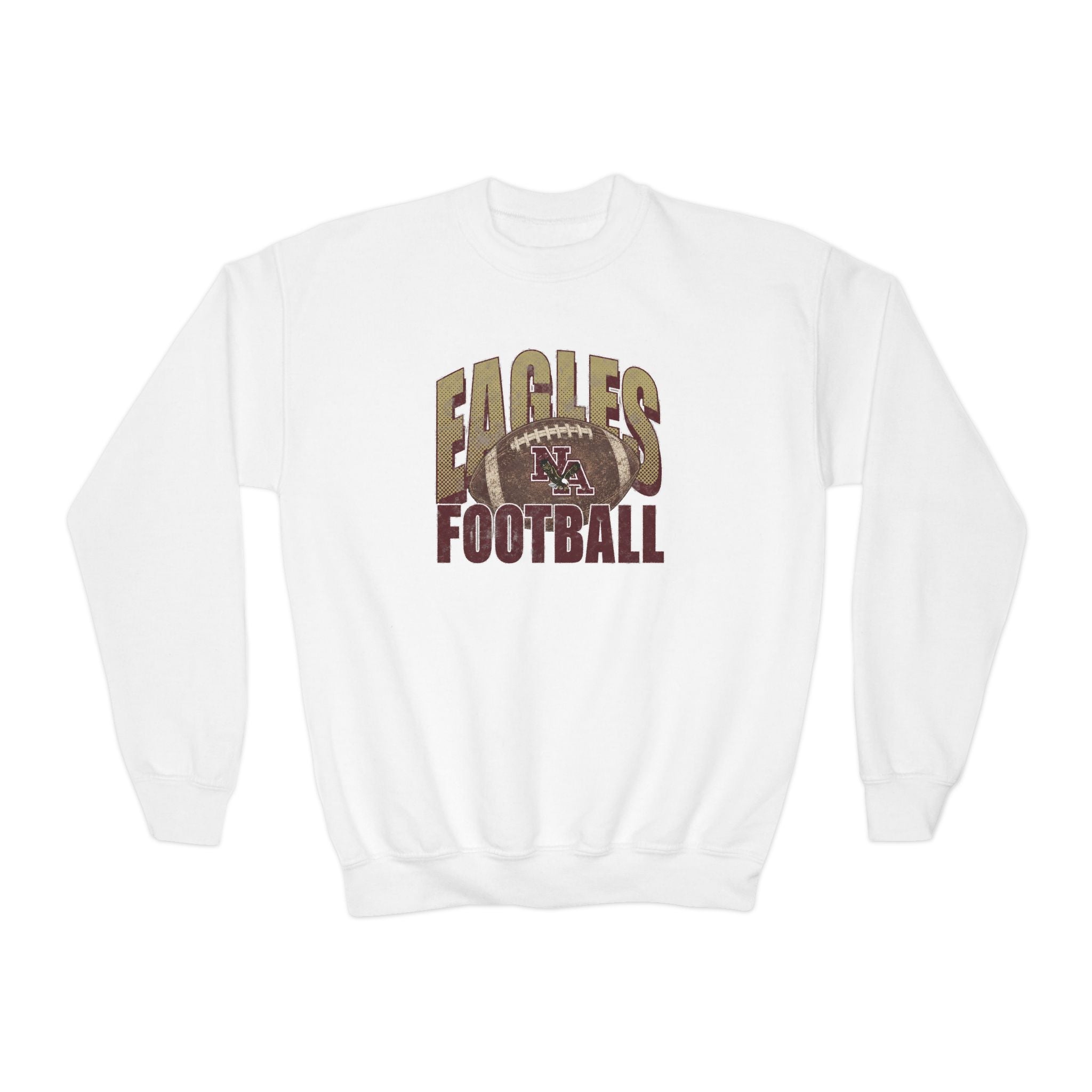 Youth New Albany First-Down Distressed Football Graphic Gildan Heavy Blend Sweatshirt