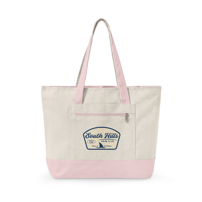 South Hills Swim Club Home of the Sharks Graphic Large Zippered Canvas Tote