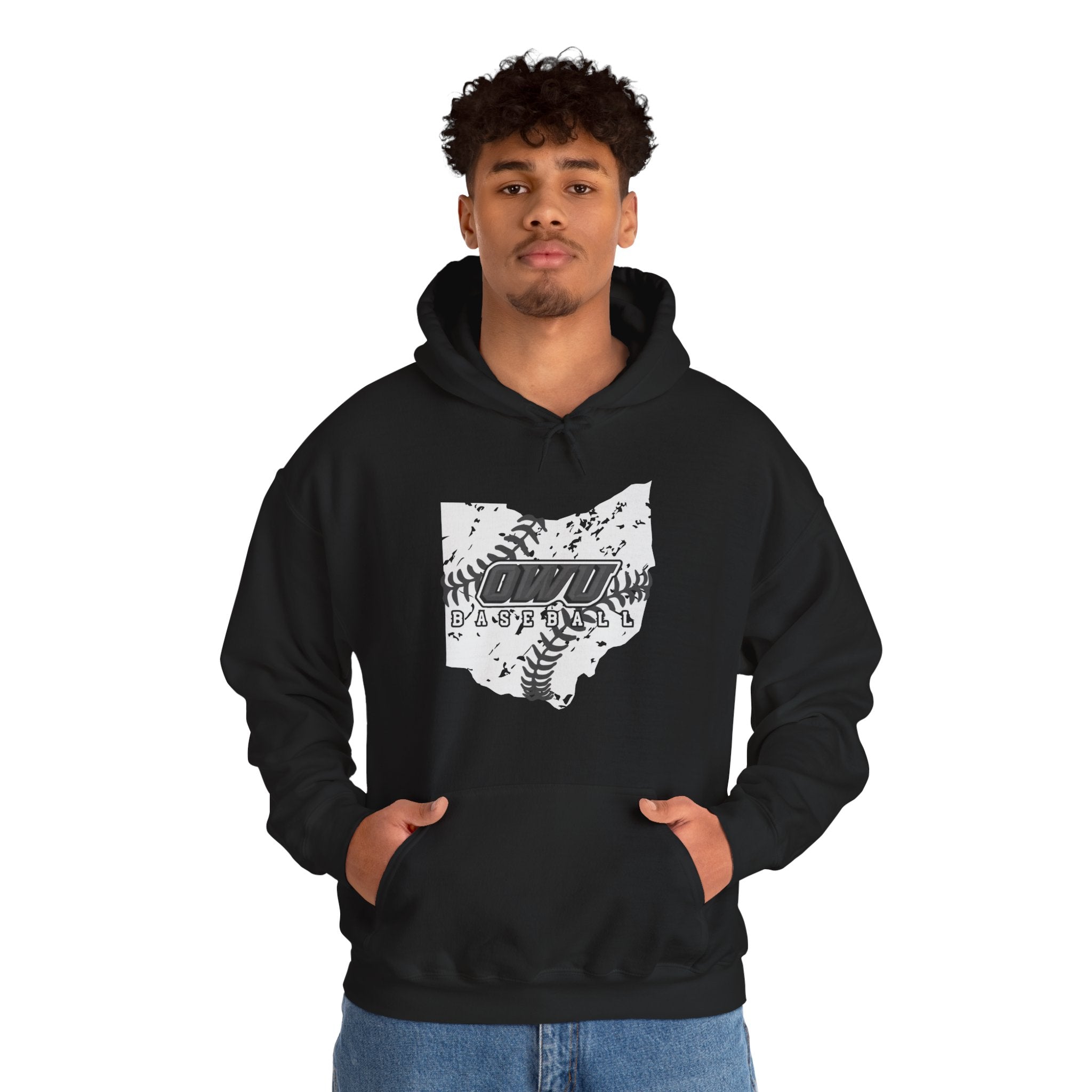 Adult Unisex OWU Baseball Stitches Distressed Ohio Graphic Hoodie
