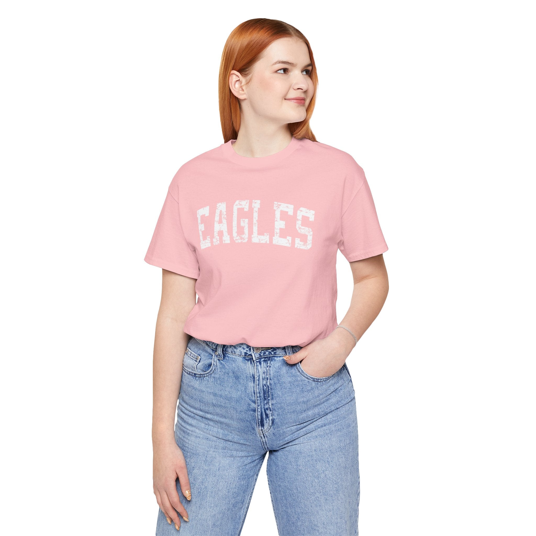 Adult Unisex Distressed Eagles Graphic Short Sleeve Soft Tee - PINK OCTOBER