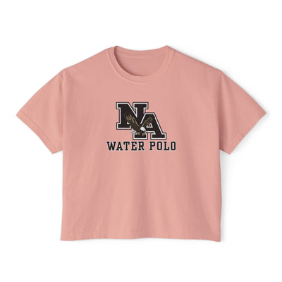 Women's New Albany Water Polo Classic Black Logo Graphic Boxy Crop Short Sleeve Tee