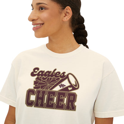 Women's Cheer Megaphone Boxy Crop Short Sleeve Graphic Tee - New Albany Eagles