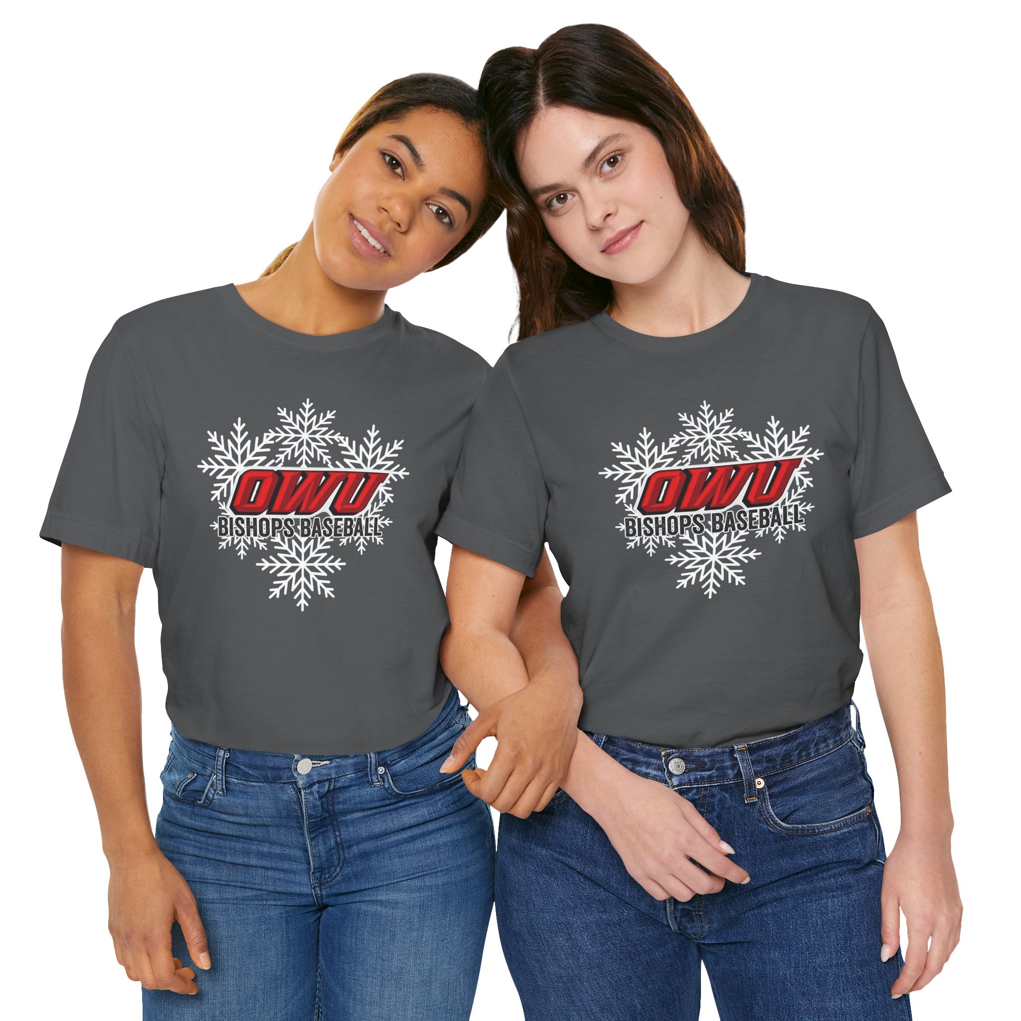 Adult Unisex OWU Bishops Baseball Spirited Snowflake Graphic Short Sleeve Soft Tee