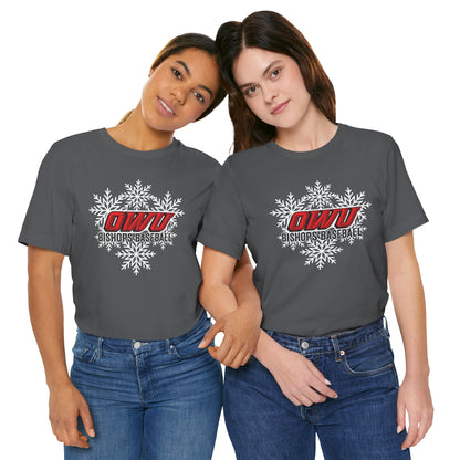 Adult Unisex OWU Bishops Baseball Spirited Snowflake Graphic Short Sleeve Soft Tee