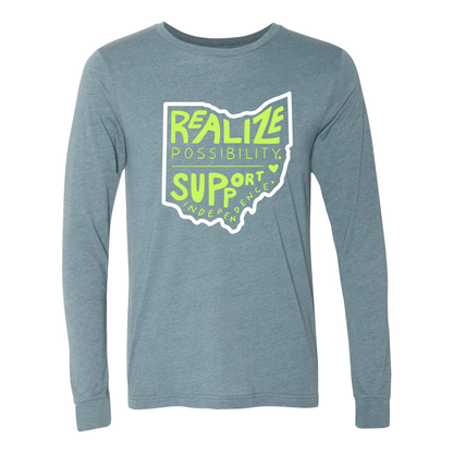 Adult Unisex "Realize Possibilities Support Independence" Bridgeway Graphic Long Sleeve