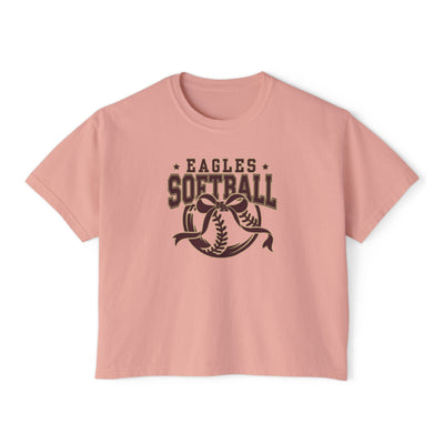 Women's New Albany Eagles Softball Spirit Bow Graphic Boxy Crop Short Sleeve Tee