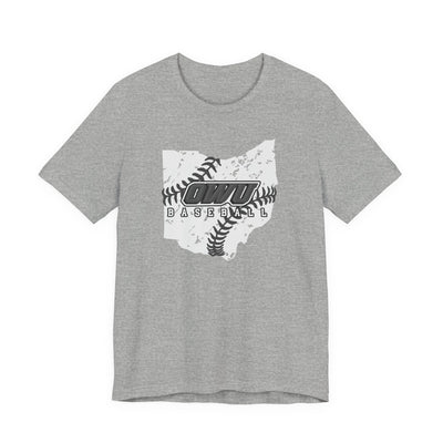 Adult Unisex OWU Baseball Stitches Distressed Ohio Graphic Short Sleeve Soft Tee