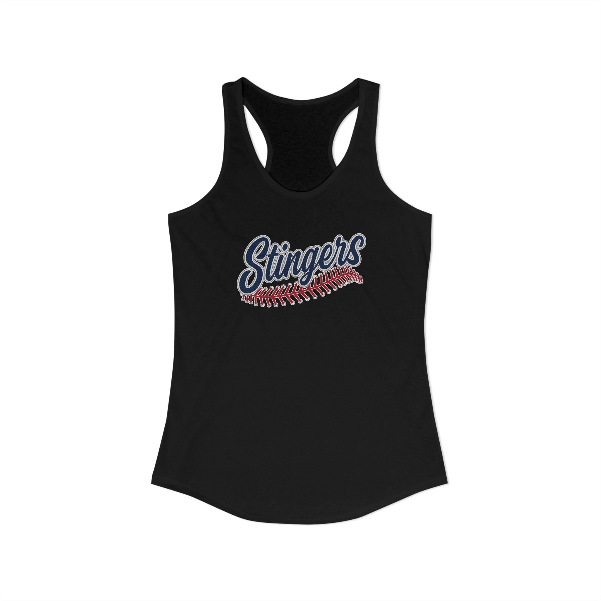 Women's Stingers Softball Stitches Graphic Next Level Racerback Tank
