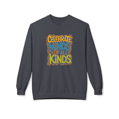 Adult Unisex Celebrate Minds Bubble Font Graphic Soft Style Sweatshirt