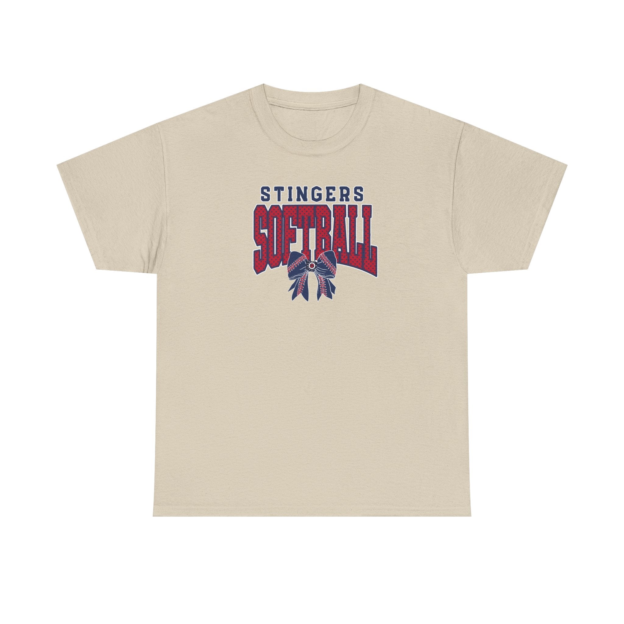 Adult Unisex Stingers Softball Stitched Bow Graphic Short Sleeve Gildan Heavy Tee