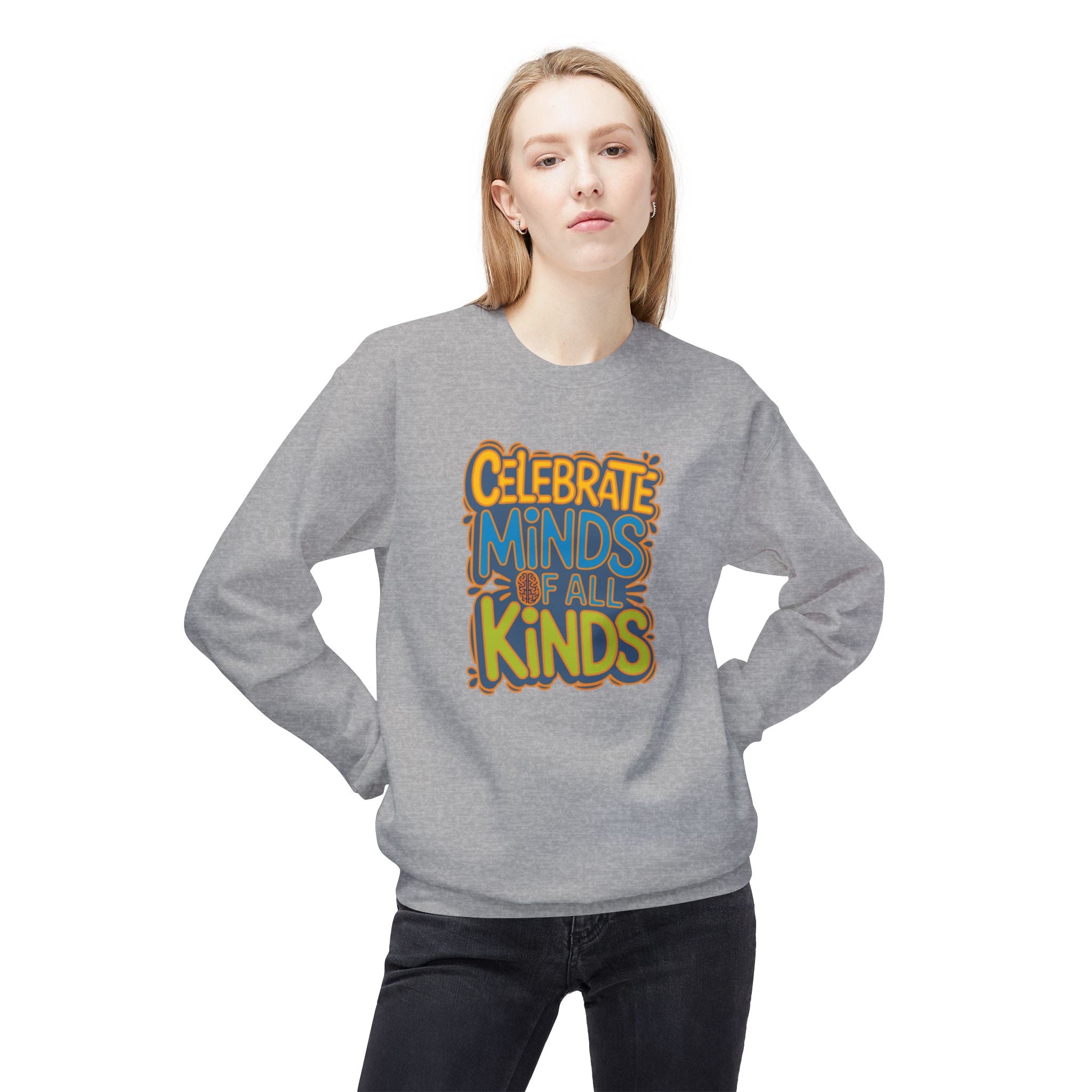 Adult Unisex Celebrate Minds Bubble Font Graphic Soft Style Sweatshirt