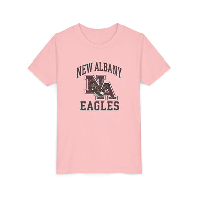 Youth New Albany Vintage Vibes Football Logo Graphic Short Sleeve Bella + Canvas Soft Tee