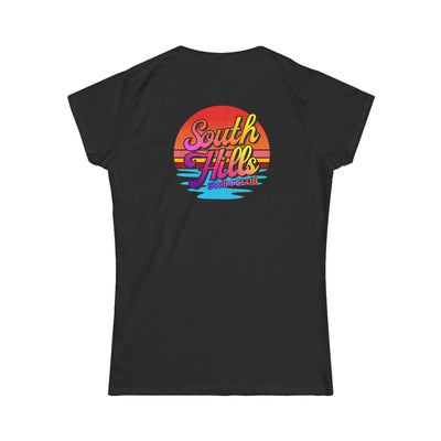 Women's South Hills Swim Club Sunset Script Graphic Short Sleeve Gildan Softstyle Tee