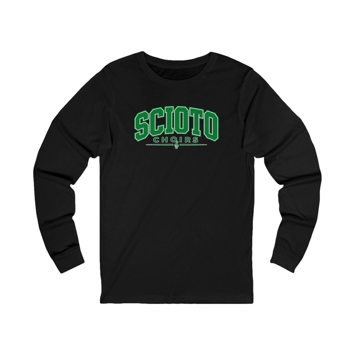 Adult Unisex Dublin Scioto Choirs Varsity Block Letter Graphic Long Sleeve Bella + Canvas Soft Tee