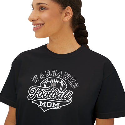 Women's Warhawks Spirit Script Football Mom Graphic Boxy Crop Short Sleeve Tee