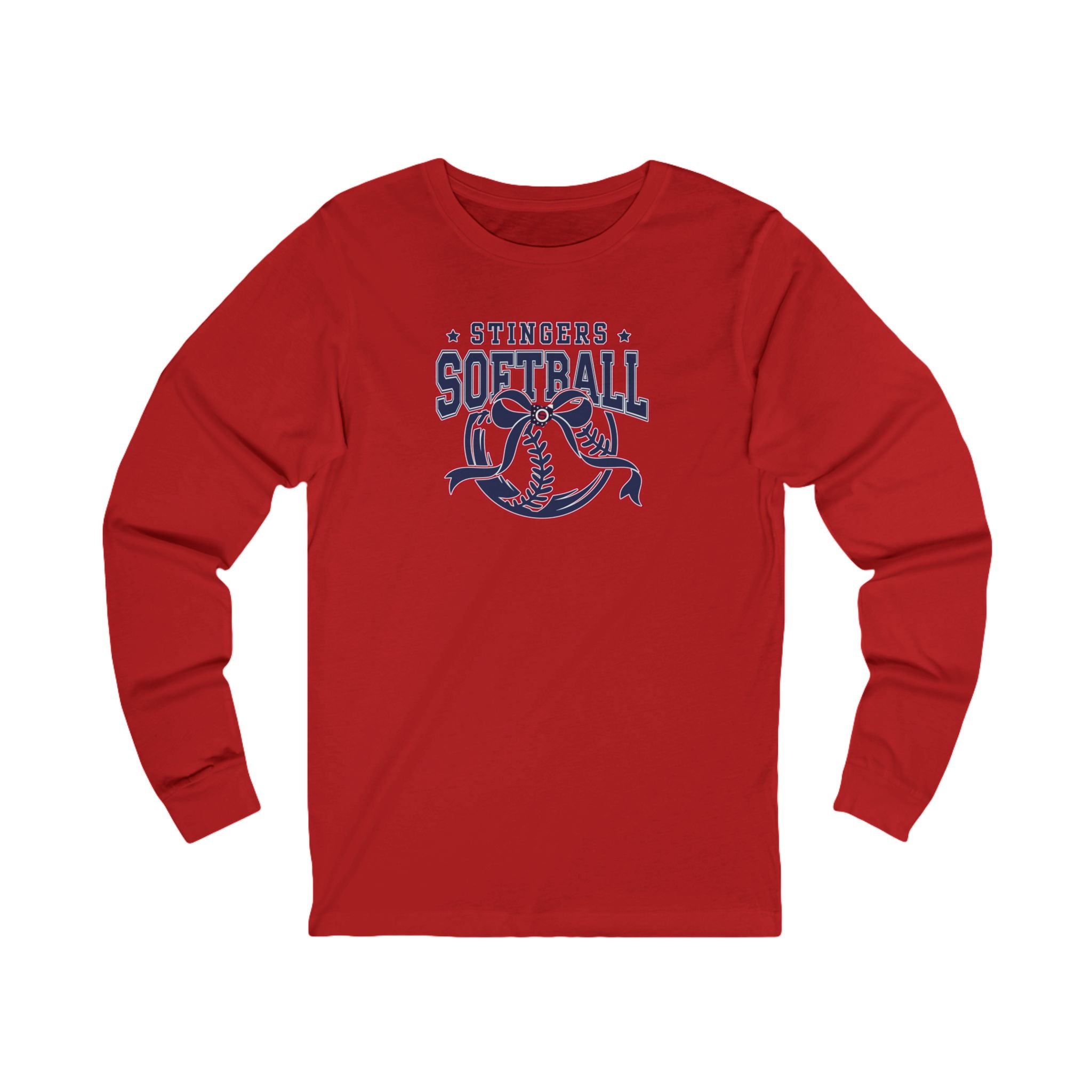 Adult Unisex Stingers Softball Spirit Bow Graphic Long Sleeve Bella + Canvas Soft Tee