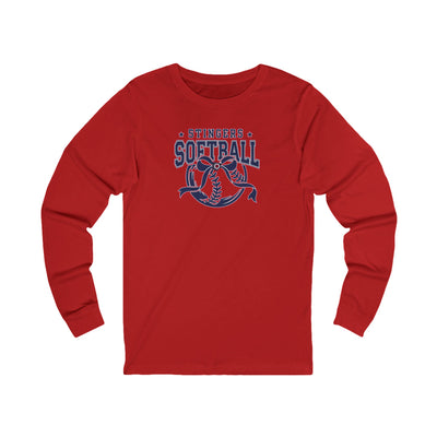 Adult Unisex Stingers Softball Spirit Bow Graphic Long Sleeve Bella + Canvas Soft Tee