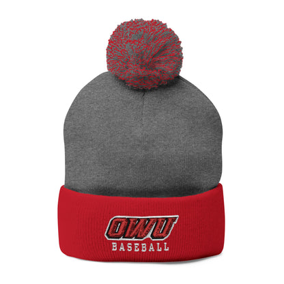 OWU Baseball Pom Pom Knit Hat with Embroidered Logo