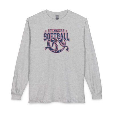 Adult Unisex Stingers Softball Spirit Bow Graphic Long Sleeve Gildan Tee