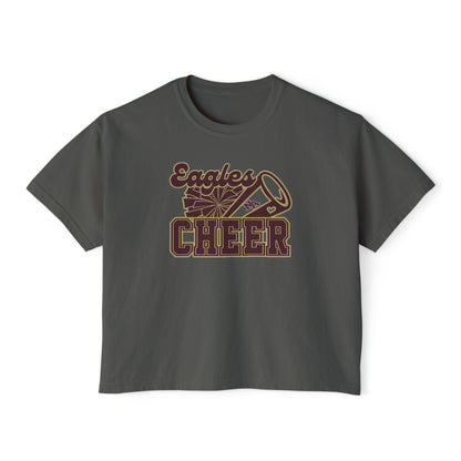 Women's Cheer Megaphone Boxy Crop Short Sleeve Graphic Tee - New Albany Eagles