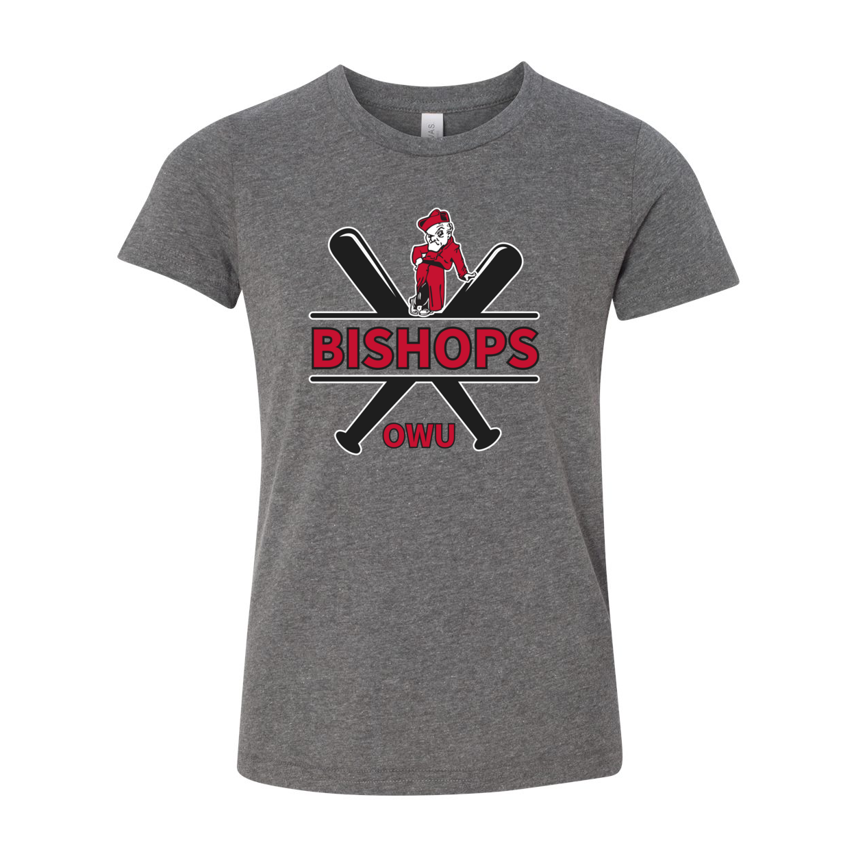 Youth Bishops Baseball Crossbat Graphic Short Sleeve Soft Tee - Ohio Wesleyan University