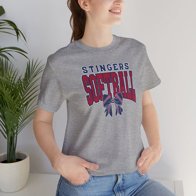 Adult Unisex Stingers Softball Stitched Bow Graphic Short Sleeve Bella + Canvas Soft Tee