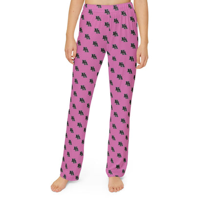 Youth Pajama Pant in Pink with Allover Classic Black Logo Print