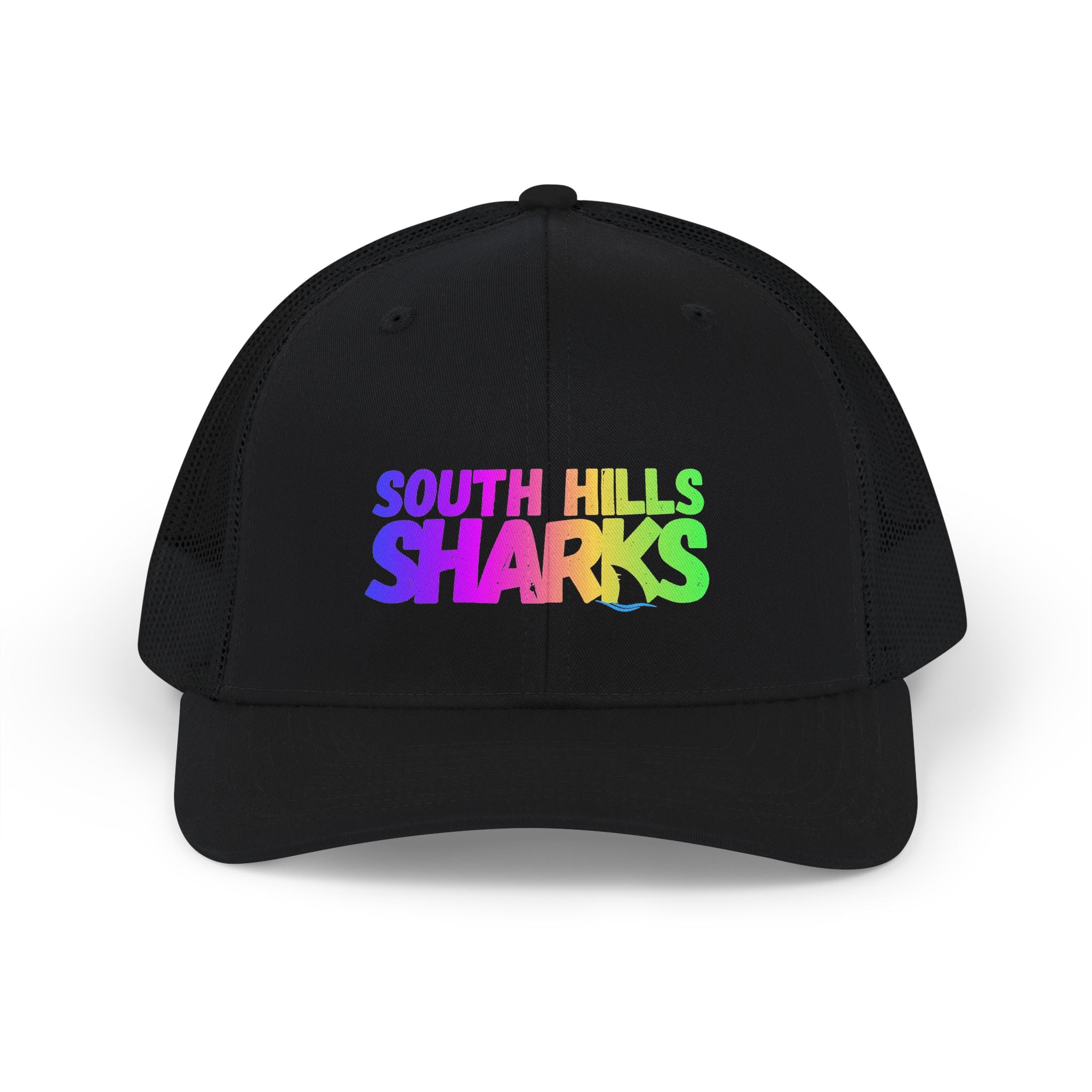 Adult Unisex South Hills Sharks Neon Rainbow Graphic Richardson 112 Snapback Trucker Hat